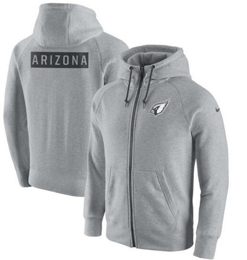 Men's Arizona Cardinals Nike Ash Gridiron Gray 2.0 Full-Zip Hoodie - Click Image to Close